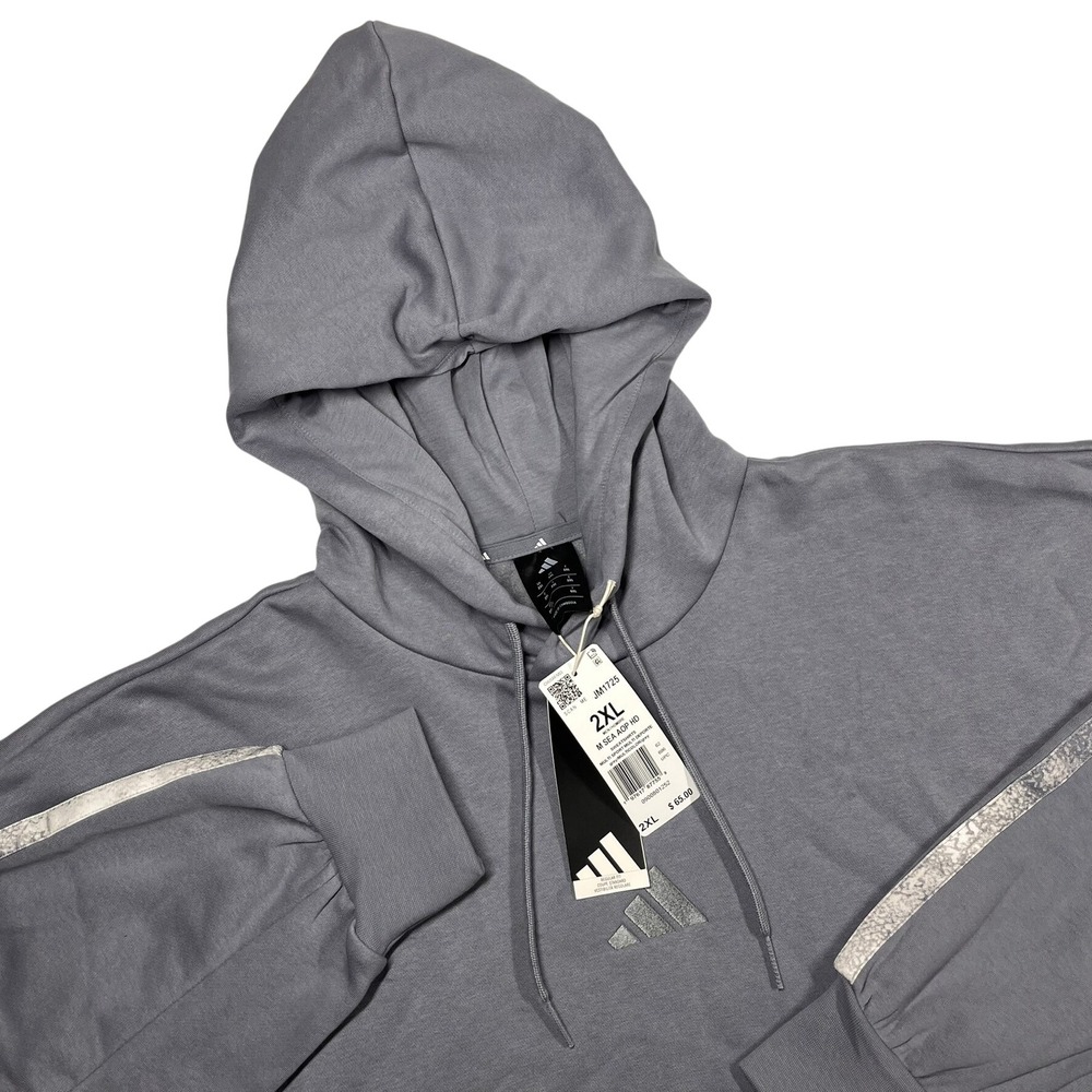 Adidas SEA AOP HD Pullover‎ Hoodie Men's 2XL Grey Athleisure Loungewear JM1725